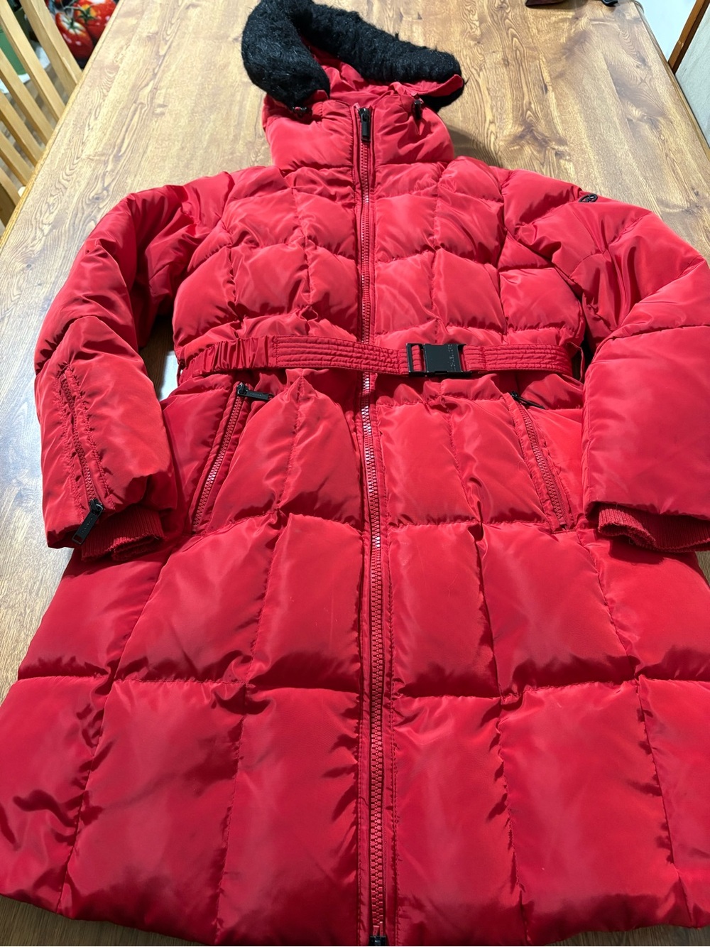 Michael Michael Kors Red Belted Long Puffer Coat Sz. Medium